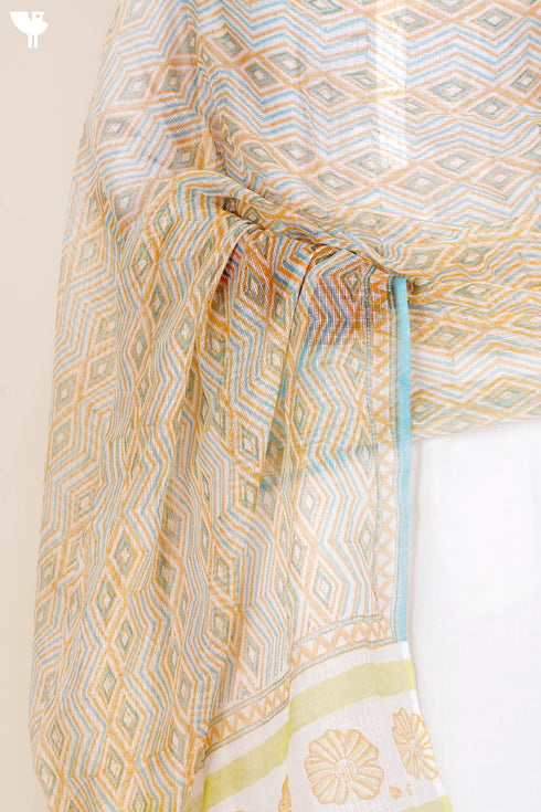 Kota Doria Dupatta In Geometric Block Print